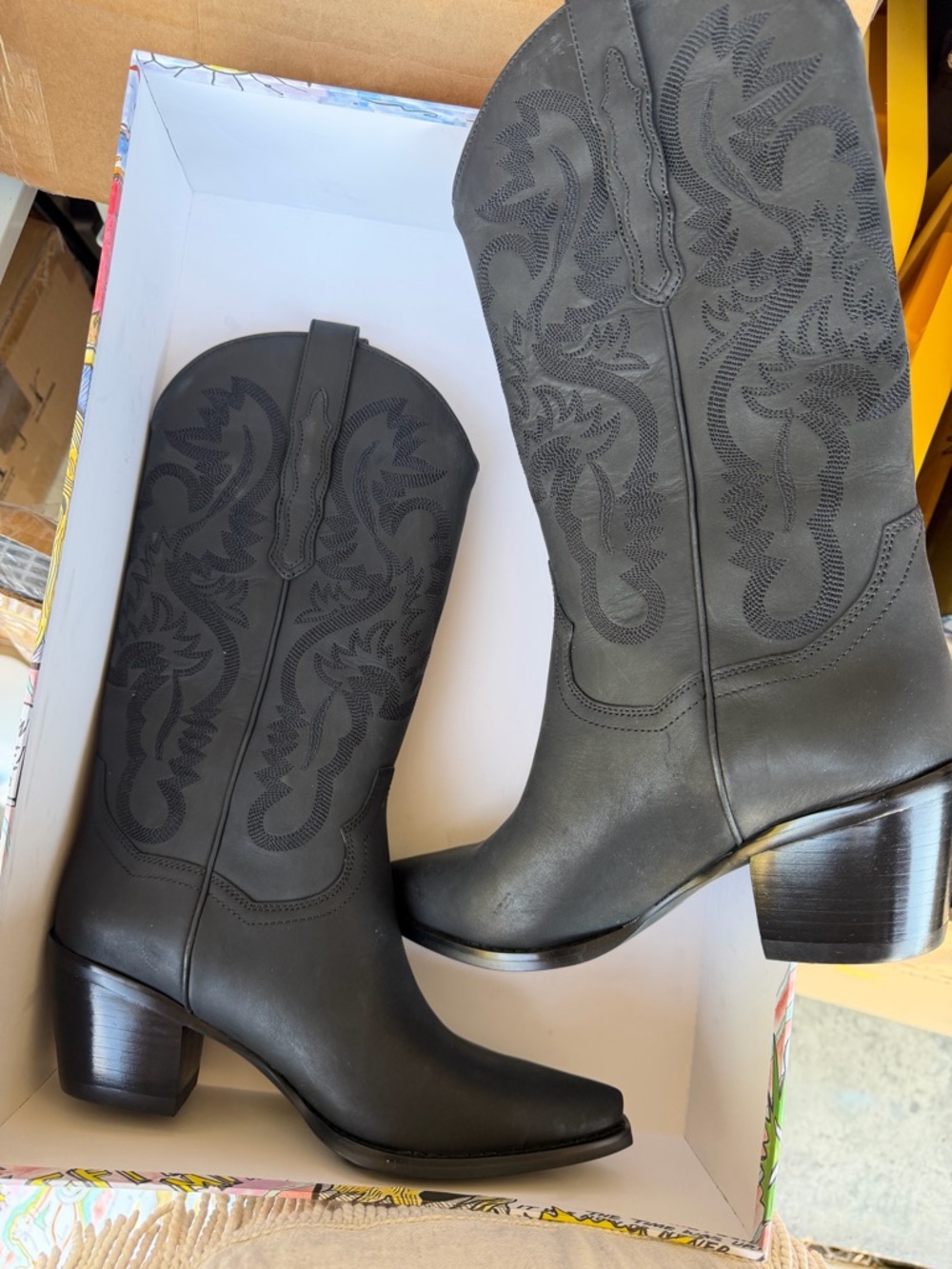 Jeffrey Campbell Black Pointed Toe Western Heeled Boots - Picture 6 of 8